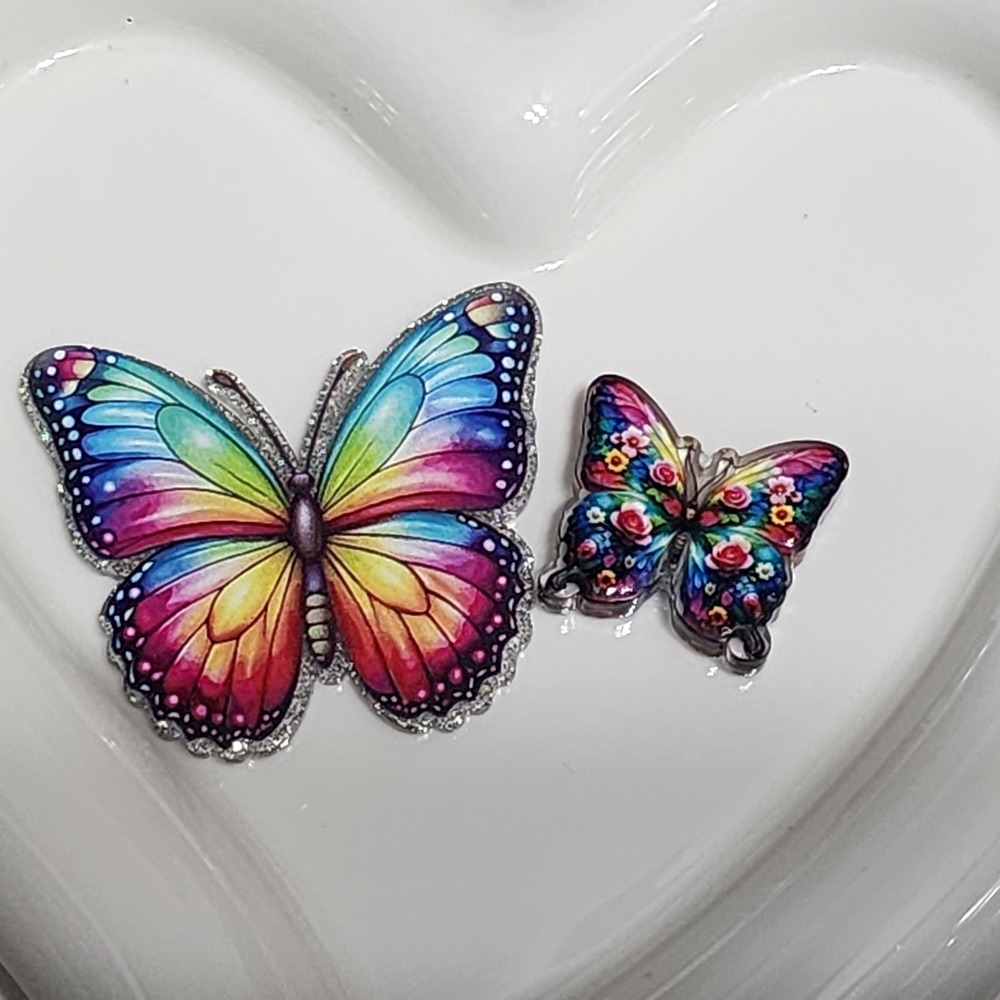 Butterfly Colorful Flatback Focal Bead Keychain Beaded Pen Badge Phone Chain